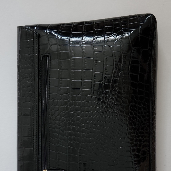 Oversized Faux Croc Leather Clutch in Black - Picture 7 of 14